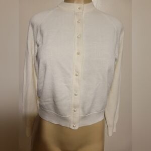 Laura Scott Petite Pearl Cream Women's Button Up Sweater